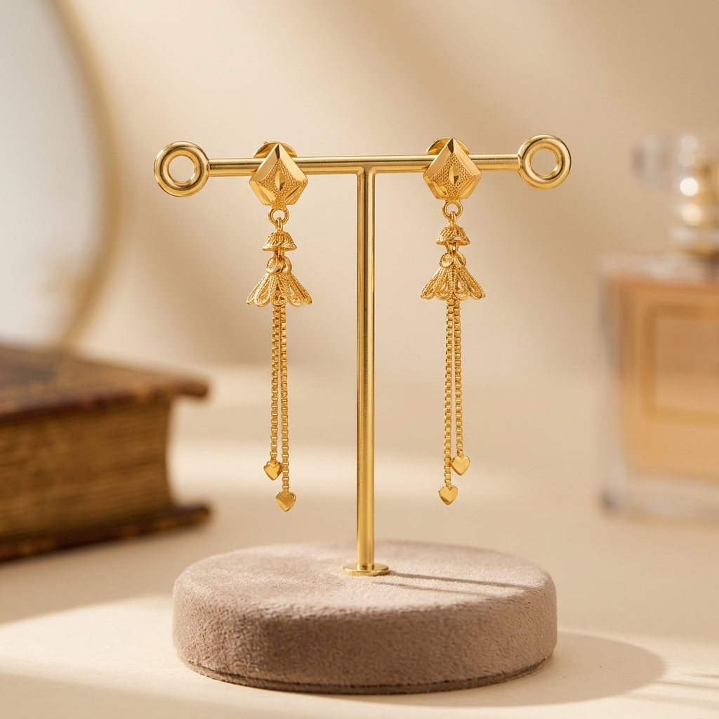 Cascading Heart Tassel Gold Studs